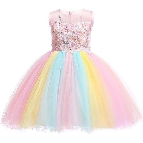  IBTOM CASTLE Baby Girls Flower Fairy Costume Princess Rainbow Dress up Birthday Pageant Party Wedding Dance Outfits Short Gown