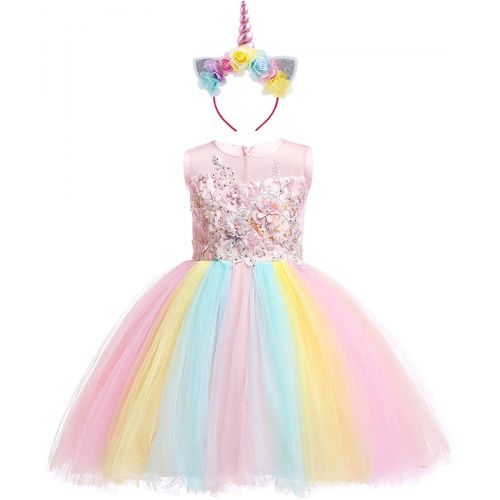  IBTOM CASTLE Baby Girls Flower Fairy Costume Princess Rainbow Dress up Birthday Pageant Party Wedding Dance Outfits Short Gown