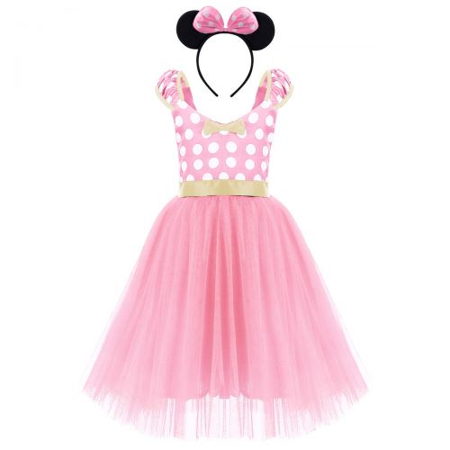  IBTOM CASTLE Girls Polka Dots Princess Party Cosplay Pageant Fancy Costume Tutu Birthday Dress up+Ears Headband