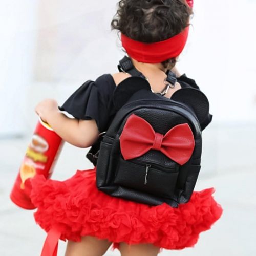  IBTOM CASTLE Women Kids Girls Cartoon PU Leather Mouse Ear Bow Backpack Shoulder School Mini Bag Rucksack Black&Red