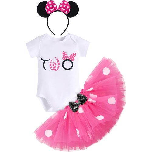  IBTOM CASTLE Baby Girls One 1st Birthday Outfit Mini Polka Dots Romper Tutu Dress Mouse Headband Princess Skirt Set for Kids Photo Shoot