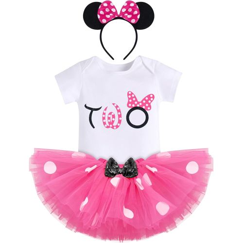  IBTOM CASTLE Baby Girls One 1st Birthday Outfit Mini Polka Dots Romper Tutu Dress Mouse Headband Princess Skirt Set for Kids Photo Shoot