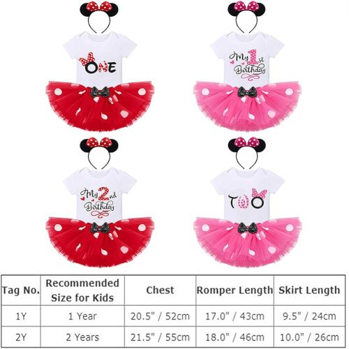  IBTOM CASTLE Baby Girls One 1st Birthday Outfit Mini Polka Dots Romper Tutu Dress Mouse Headband Princess Skirt Set for Kids Photo Shoot