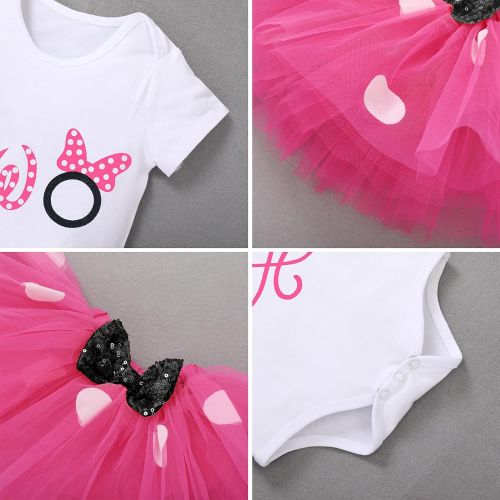  IBTOM CASTLE Baby Girls One 1st Birthday Outfit Mini Polka Dots Romper Tutu Dress Mouse Headband Princess Skirt Set for Kids Photo Shoot