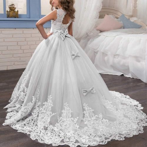  할로윈 용품IBTOM CASTLE Girls Flower Lace Princess Communion Tulle Dress Long Pageant Gown Floor Length Prom Wedding Evening Formal Party