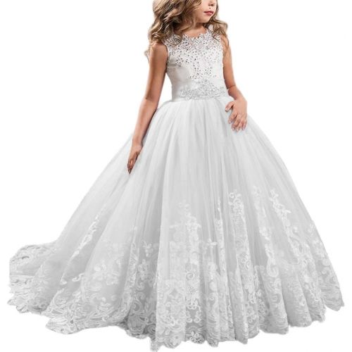  할로윈 용품IBTOM CASTLE Girls Flower Lace Princess Communion Tulle Dress Long Pageant Gown Floor Length Prom Wedding Evening Formal Party