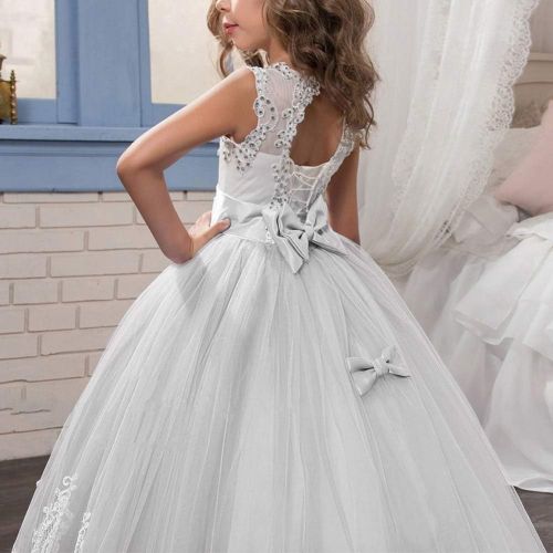  할로윈 용품IBTOM CASTLE Girls Flower Lace Princess Communion Tulle Dress Long Pageant Gown Floor Length Prom Wedding Evening Formal Party