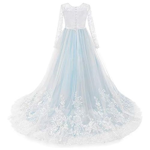  할로윈 용품IBTOM CASTLE Flower Girl Wedding Tulle Lace Long Dress Princess Pageant Party Formal Communion Dance Evening Maxi Gown