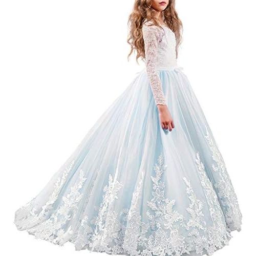  할로윈 용품IBTOM CASTLE Flower Girl Wedding Tulle Lace Long Dress Princess Pageant Party Formal Communion Dance Evening Maxi Gown