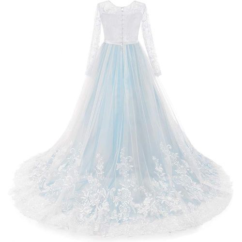  할로윈 용품IBTOM CASTLE Flower Girl Wedding Tulle Lace Long Dress Princess Pageant Party Formal Communion Dance Evening Maxi Gown