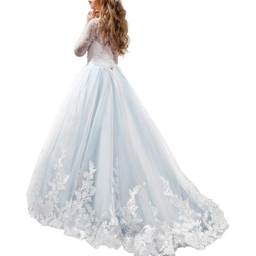  할로윈 용품IBTOM CASTLE Flower Girl Wedding Tulle Lace Long Dress Princess Pageant Party Formal Communion Dance Evening Maxi Gown