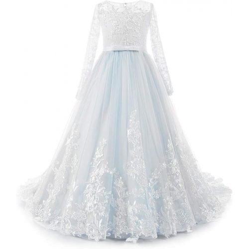  할로윈 용품IBTOM CASTLE Flower Girl Wedding Tulle Lace Long Dress Princess Pageant Party Formal Communion Dance Evening Maxi Gown