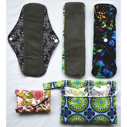 아이베이비 [아마존베스트]7pcs Set 1pc Mini Wet Bag +6pcs 10 Inch Regular Charcoal Bamboo Mama Cloth/ Menstrual Pads/ Reusable Sanitary Pads by Hibaby