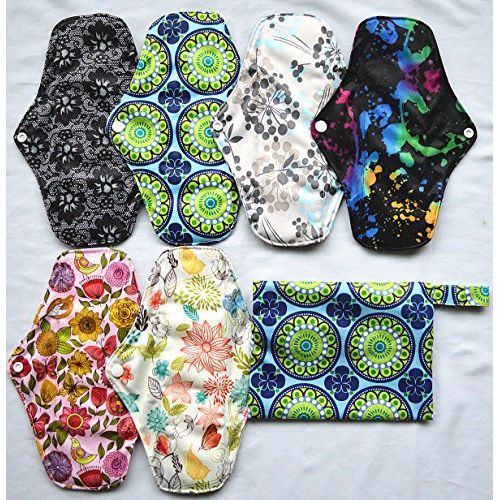 아이베이비 7pcs Set 1pc Mini Wet Bag +6pcs 10 Inch Regular Charcoal Bamboo Mama Cloth/ Menstrual Pads/ Reusable Sanitary Pads by Hibaby