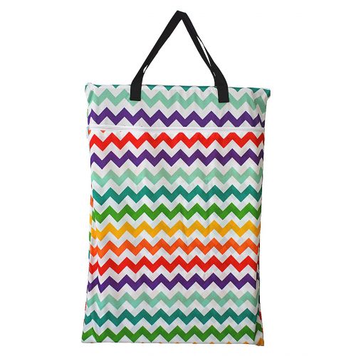 아이베이비 Hibaby Large Hanging Wet/dry Cloth Diaper Pail Bag for Reusable Diapers or Laundry (Rainbow Chevron)
