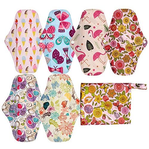 아이베이비 Hibaby 7pcs Set 1pc Mini Wet Bag +6pcs 10 Inch Regular Charcoal Bamboo Mama Cloth/Menstrual Pads/Reusable Sanitary Pads (Sunflower)