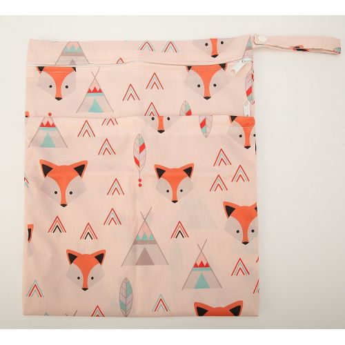 아이베이비 Hibaby Wet Dry Bag Baby Cloth Diaper Nappy Bag Reusable with Two Zippered Pockets (Baby Fox)