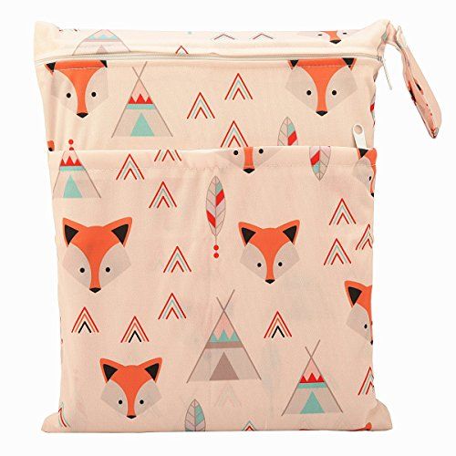 아이베이비 Hibaby Wet Dry Bag Baby Cloth Diaper Nappy Bag Reusable with Two Zippered Pockets (Baby Fox)