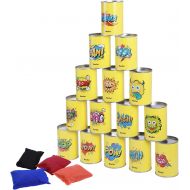 iBaseToy Indoor and Outdoor Tin Can Alley Games - 15 Tin Cans and 4 Beanbags Included - Garden Games for Children, Party Games Carnival Games for Kids & Adults