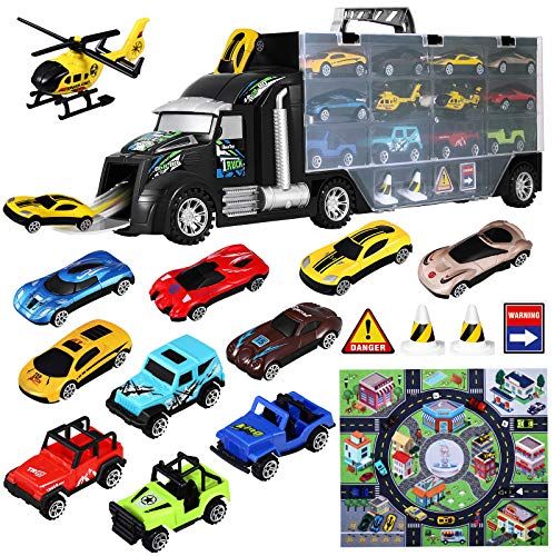  iBaseToy Toy Cars, Transport Car Carrier Truck Toy, Toy Truck Fits 28 Car Slots, Car Toys Gift for Kids Toddlers Boys Girls 3-12 Year Old
