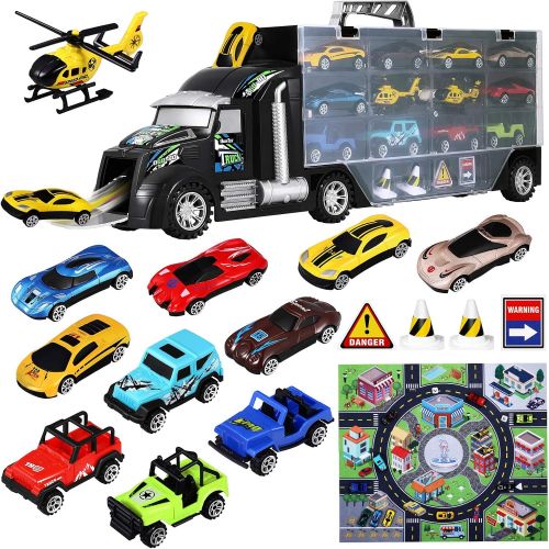  iBaseToy Toy Cars, Transport Car Carrier Truck Toy, Toy Truck Fits 28 Car Slots, Car Toys Gift for Kids Toddlers Boys Girls 3-12 Year Old