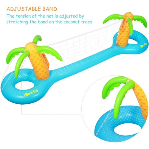  iBaseToy Inflatable Pool Volleyball Game Set - Pool Volleyball Set with Adjustable Net and 2 Balls for Swimming Pool Games, Pool Float Set Pool Volleyball Toy for Adults and Kids (