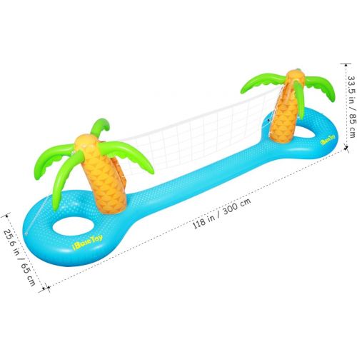  iBaseToy Inflatable Pool Volleyball Game Set - Pool Volleyball Set with Adjustable Net and 2 Balls for Swimming Pool Games, Pool Float Set Pool Volleyball Toy for Adults and Kids (