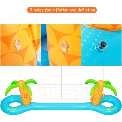  iBaseToy Inflatable Pool Volleyball Game Set - Pool Volleyball Set with Adjustable Net and 2 Balls for Swimming Pool Games, Pool Float Set Pool Volleyball Toy for Adults and Kids (