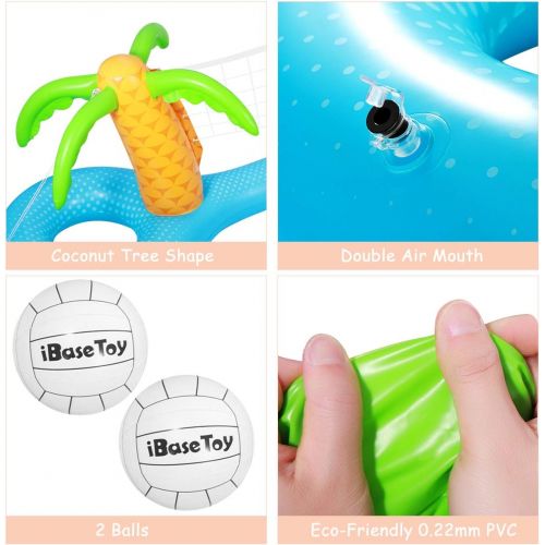  iBaseToy Inflatable Pool Volleyball Game Set - Pool Volleyball Set with Adjustable Net and 2 Balls for Swimming Pool Games, Pool Float Set Pool Volleyball Toy for Adults and Kids (