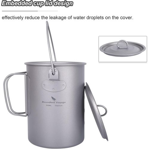  iBasingo 750ml/ 900ml/1100ml Titanium Hanging Pot with Lid Collapsible Foldable Bail Handle Outdoor Camping Drinking Cup Cookware