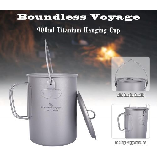  iBasingo 750ml/ 900ml/1100ml Titanium Hanging Pot with Lid Collapsible Foldable Bail Handle Outdoor Camping Drinking Cup Cookware