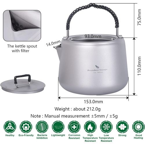  [아마존베스트]iBasingo 1.4 L Titanium Kettle with Filter Outdoor Camping Coffee Tea Pot Water Kettle Anti-scalding Handle Lid Ultralight Canteen Apply to Induction Cooker for Picnic Backpacking