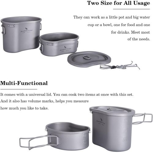  iBasingo Titanium Canteen Mess Kit with Folding Handle Hanging Ring Ultralight Portable for Lunch Outdoor Camping Hiking