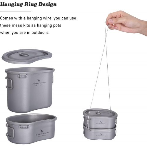  iBasingo Titanium Canteen Mess Kit with Folding Handle Hanging Ring Ultralight Portable for Lunch Outdoor Camping Hiking