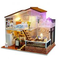 IBaste_S DIY Dollhouse Miniature Small House Kit Wooden Creative Room Model Toy Dream House Artwork Decor with LED Light, Best Kids Birthday Christmas Gift
