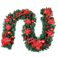 IBaste_S 9ft Christmas Garland Decorations with Lights, Xmas Festive Wreath Garland with Flower