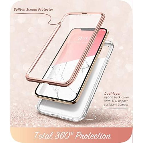  [아마존베스트]i-Blason Cosmo Series Case for iPhone 12 Pro Max 6.7 inch (2020 Release), Slim Full-Body Stylish Protective Case with Built-in Screen Protector (Marble)