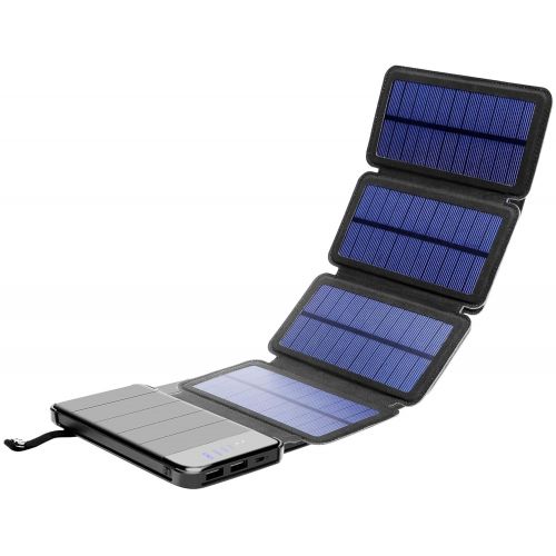  IBose Solar Phone Charger 10.000mAh Power Bank-Portable Smartphone & iPhone Battery + Emergency Flashlight(2) USB Ports+(4) Foldable Solar Panels-Fast Charging Smart IC Hiking Camping