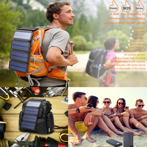  IBose Solar Phone Charger 10.000mAh Power Bank-Portable Smartphone & iPhone Battery + Emergency Flashlight(2) USB Ports+(4) Foldable Solar Panels-Fast Charging Smart IC Hiking Camping