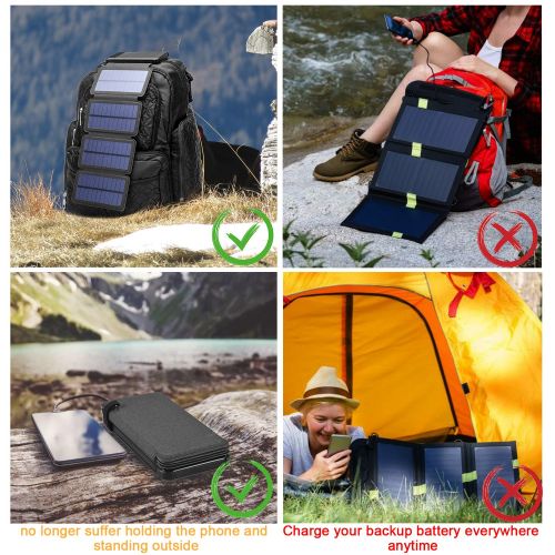  IBose Solar Phone Charger 10.000mAh Power Bank-Portable Smartphone & iPhone Battery + Emergency Flashlight(2) USB Ports+(4) Foldable Solar Panels-Fast Charging Smart IC Hiking Camping