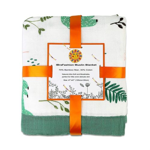  IBraFashion Muslin Swaddle Blanket Soft Bamboo Cotton Baby Swaddle Wrap for Boys and Girls (Happy Bear)
