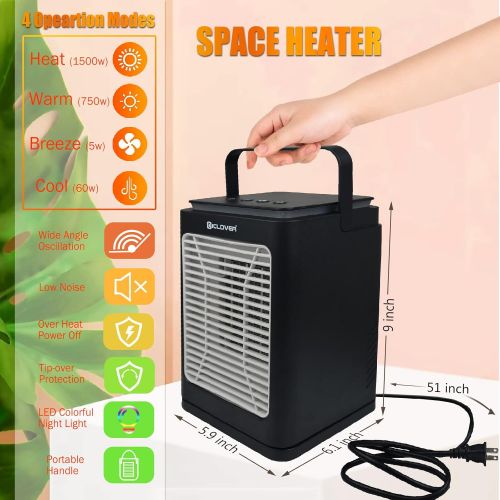  IC ICLOVER Portable Ceramic Space Heater, 750/1500W Oscillating Electric Heater & Fan Combo, Overheat & Tip Over Protection, Portable Handle, Safe and Quiet for Home Office Bedroom