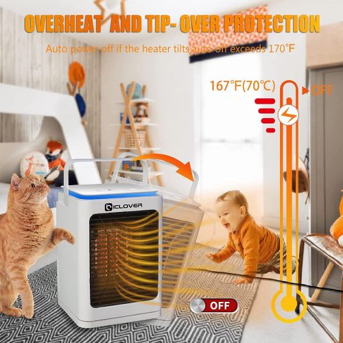  IC ICLOVER Portable Ceramic Space Heater, 750/1500W Oscillating Electric Heater & Fan Combo, Overheat & Tip Over Protection, Portable Handle, Safe and Quiet for Home Office Bedroom