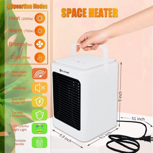  IC ICLOVER Portable Ceramic Space Heater, 750/1500W Oscillating Electric Heater & Fan Combo, Overheat & Tip Over Protection, Portable Handle, Safe and Quiet for Home Office Bedroom