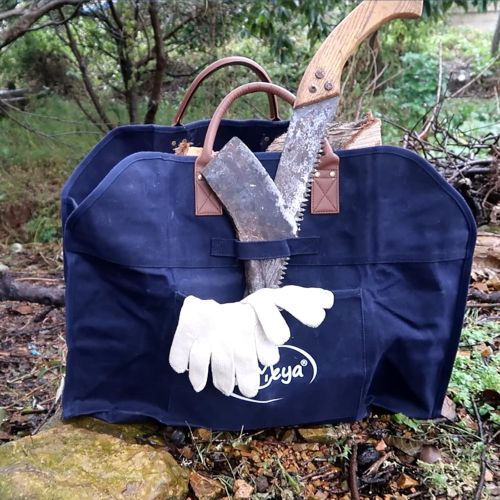  IC ICLOVER Log Carrier Bag Heavy Duty Extra Large Waxed Canvas Firewood Tote Bag with Hatchet Holder & Pocket,Closed Ends Design Wood Carrier, Wood Stove Accessories,for Fire Pit,C