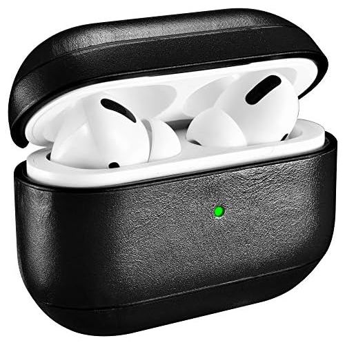  [아마존베스트]AirPods Pro Leather Case, Icarer Genuine Leather Case, Shockproof Protective Slim and Lightweight Case for Apple AirPods Pro, AirPods 3 (LED Visible), Black