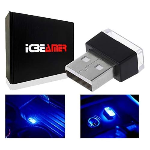  ICBEAMER Blue Universal USB Interface Plug-in Miniature Night Light LED Car Interior Trunk Ambient Atmosphere [1 pc]