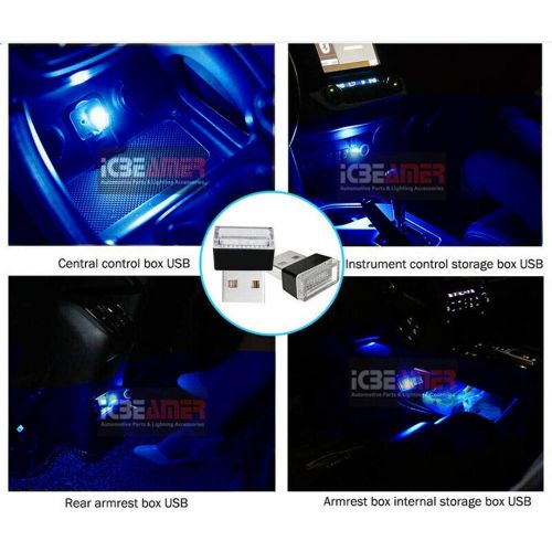  ICBEAMER Blue Universal USB Interface Plug-in Miniature Night Light LED Car Interior Trunk Ambient Atmosphere [1 pc]