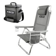ICECO Beach Chair with Soft Cooler Bag, 5 Position Lay Dowm Folding Chair Portable with Insulated Cooler Bag Leakproof Waterproof for Outdoor Camping Beach