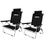 ICECO Beach Chairs 2 Pack, 5 Position Lay Dowm Folding Aluminium Camping Chair Durable Lightweight Portable with Cup Holder Storage Bag for Adults Outdoor Beach Picnic Hiking